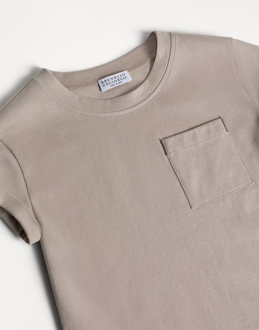 T-shirt in jersey di cotone con monile Marrone Chiaro Bambina - Brunello Cucinelli