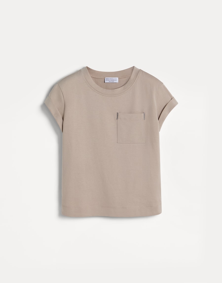 T-shirt in jersey di cotone con monile Marrone Chiaro Bambina - Brunello Cucinelli
