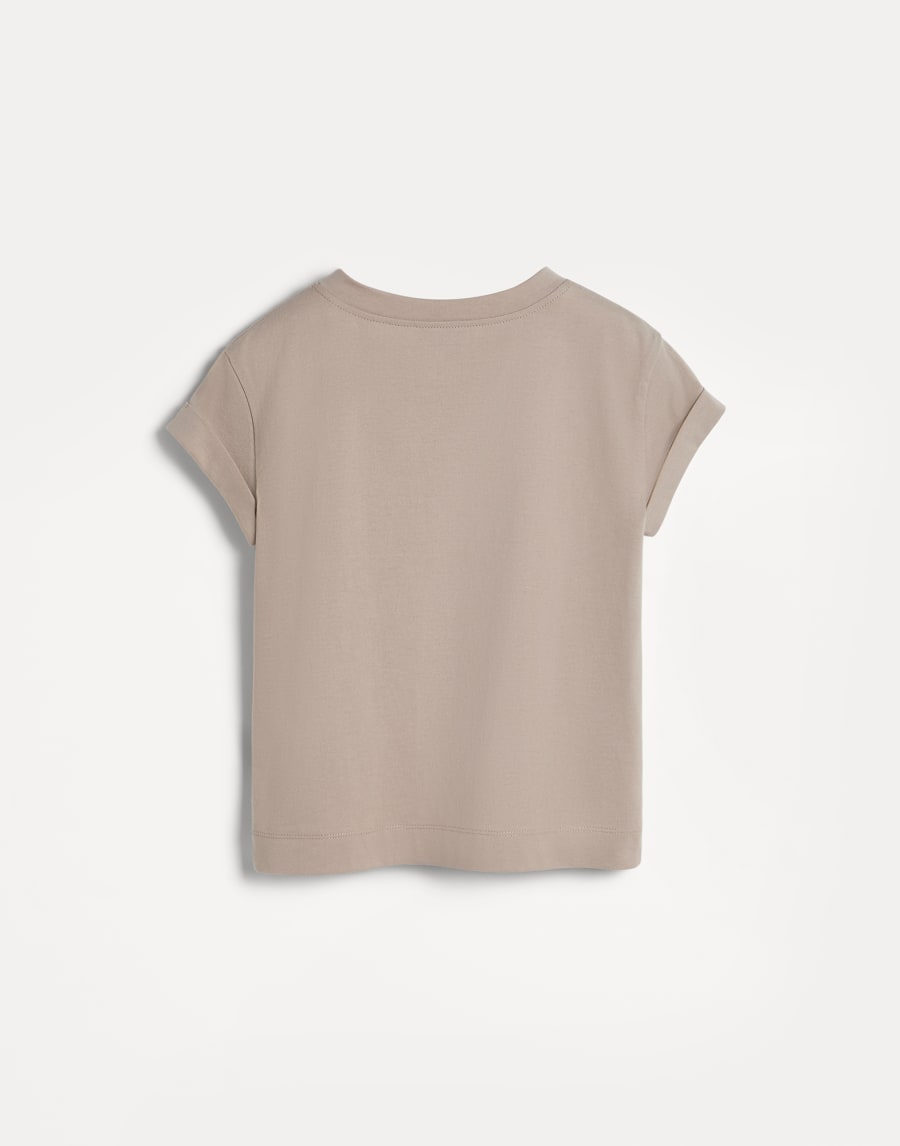 T-shirt in jersey di cotone con monile Marrone Chiaro Bambina - Brunello Cucinelli