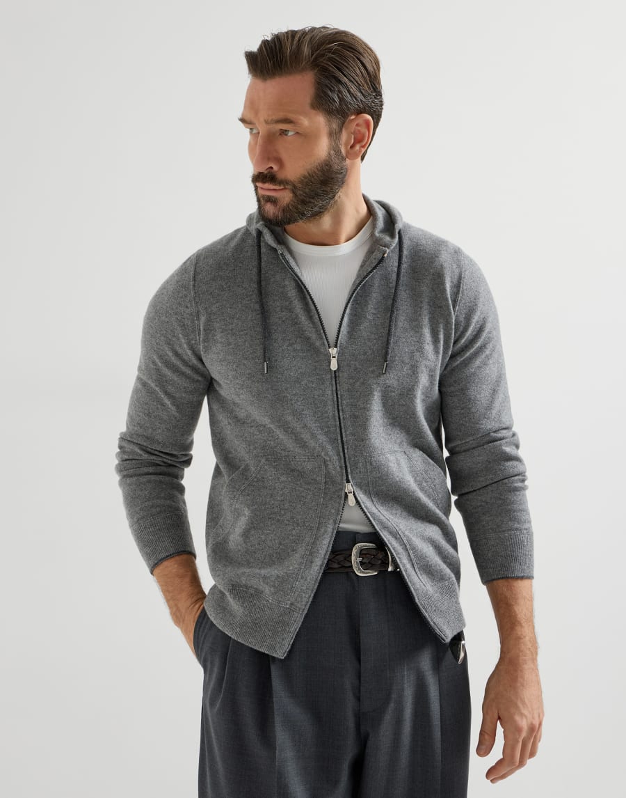 Cardigan style sweat-shirt en cachemire Gris Foncé Homme - Brunello Cucinelli