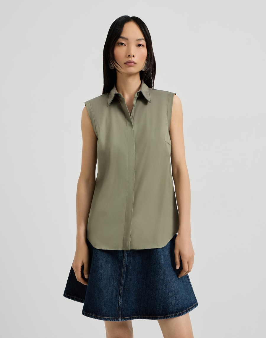 Chemise en popeline extensible Vert Femme - Brunello Cucinelli