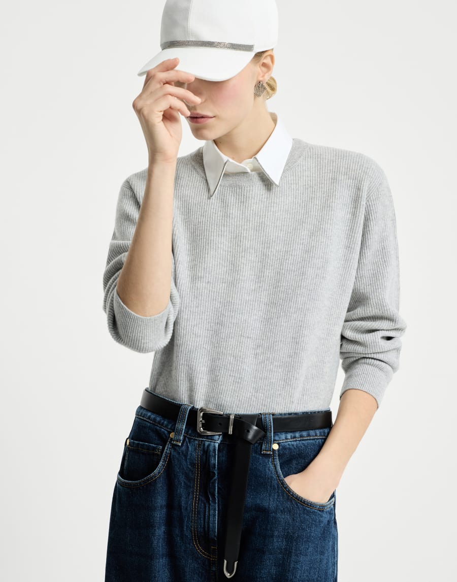 Cashmere sweater with monili Light Grey Woman - Brunello Cucinelli
