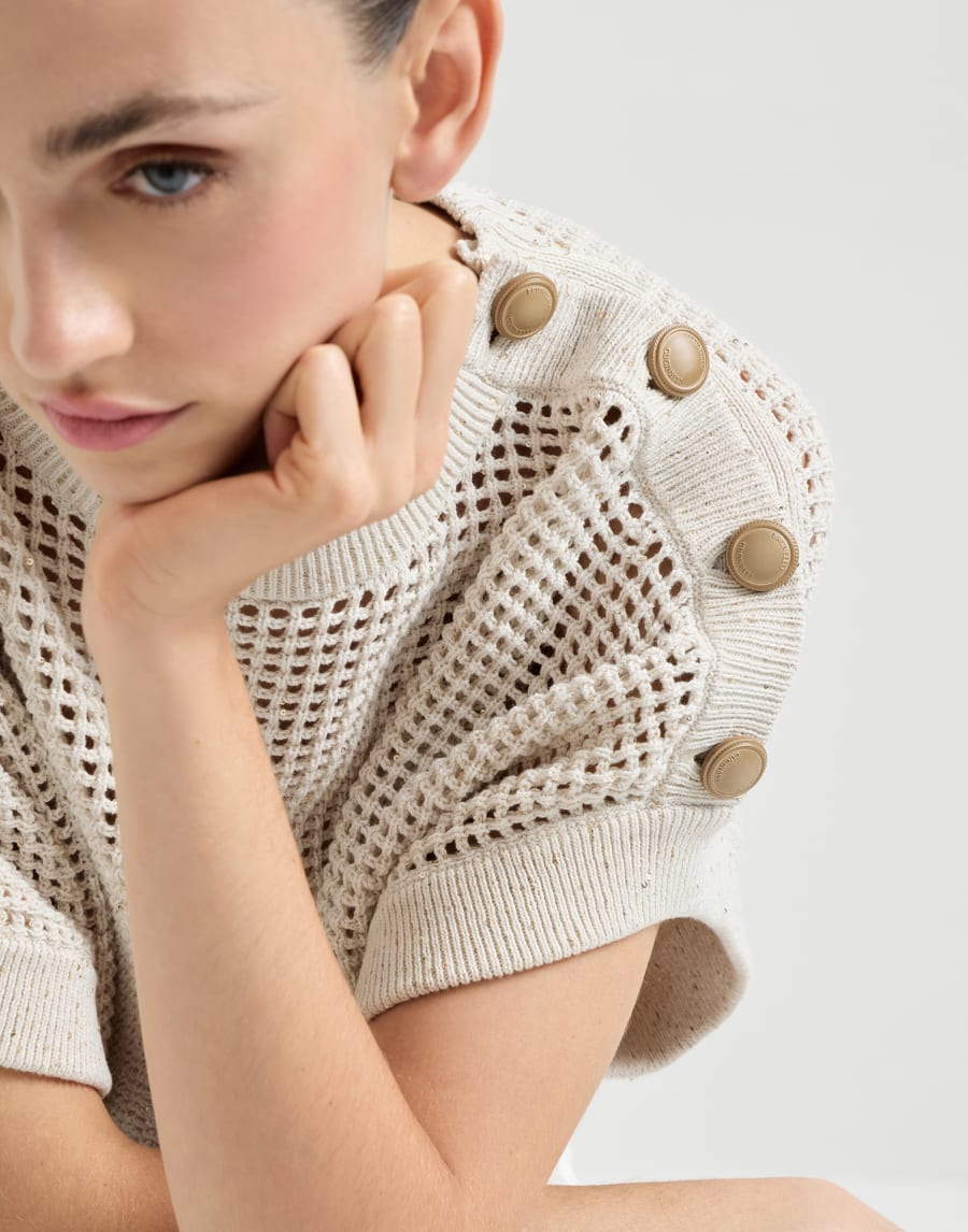 Cotton net sweater Oat Woman - Brunello Cucinelli