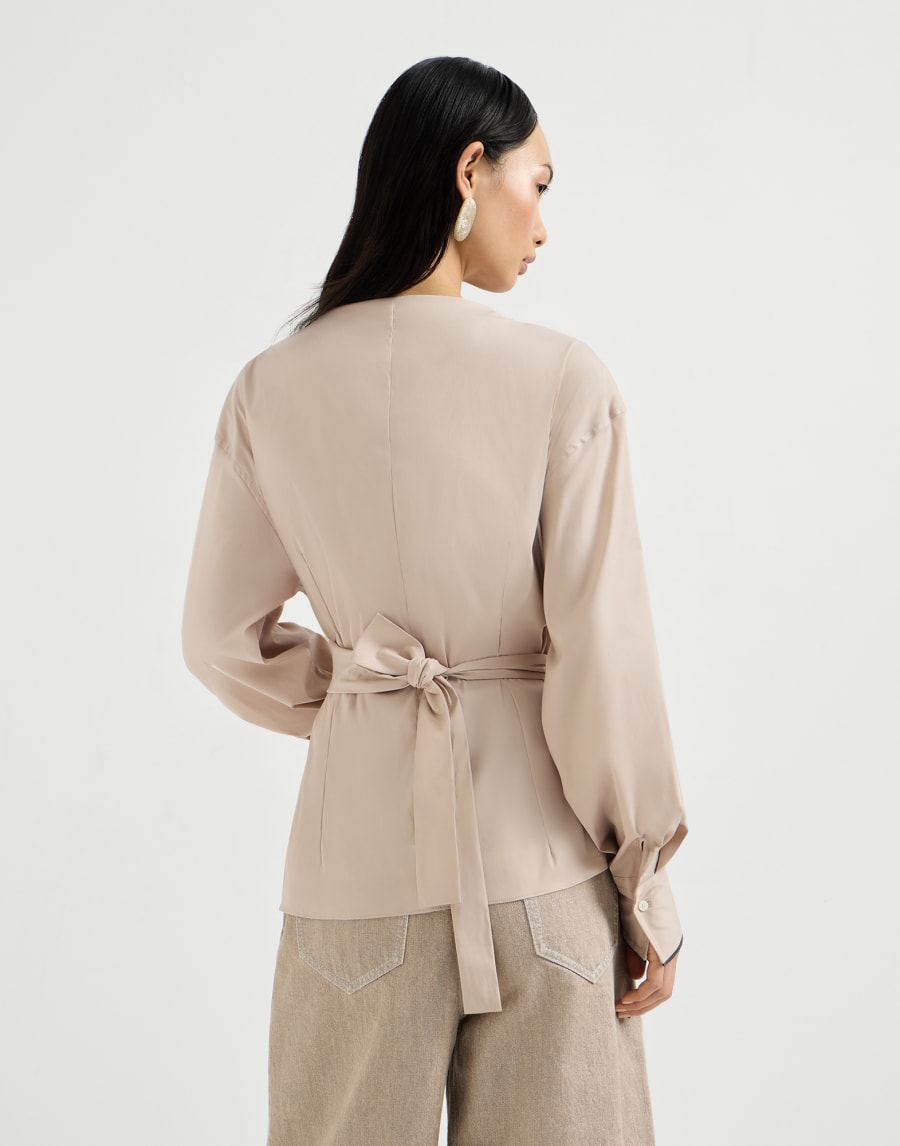 Bluse aus Stretch-Popeline mit Monili Beige Damen - Brunello Cucinelli