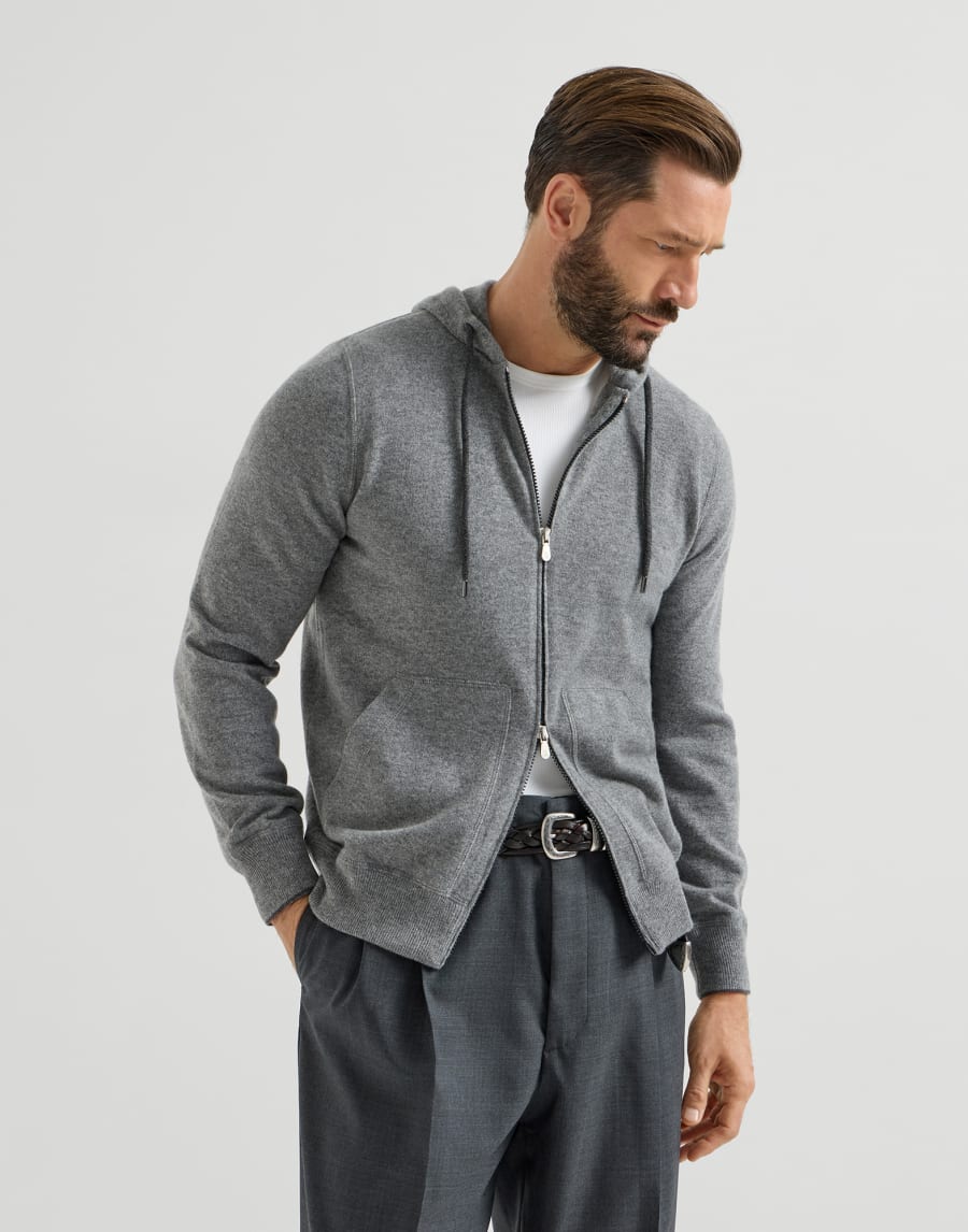 Cashmere sweatshirt-style cardigan Dark Grey Man - Brunello Cucinelli