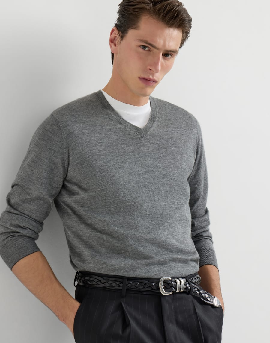 Cashmere and silk lightweight sweater Dark Grey Man - Brunello Cucinelli