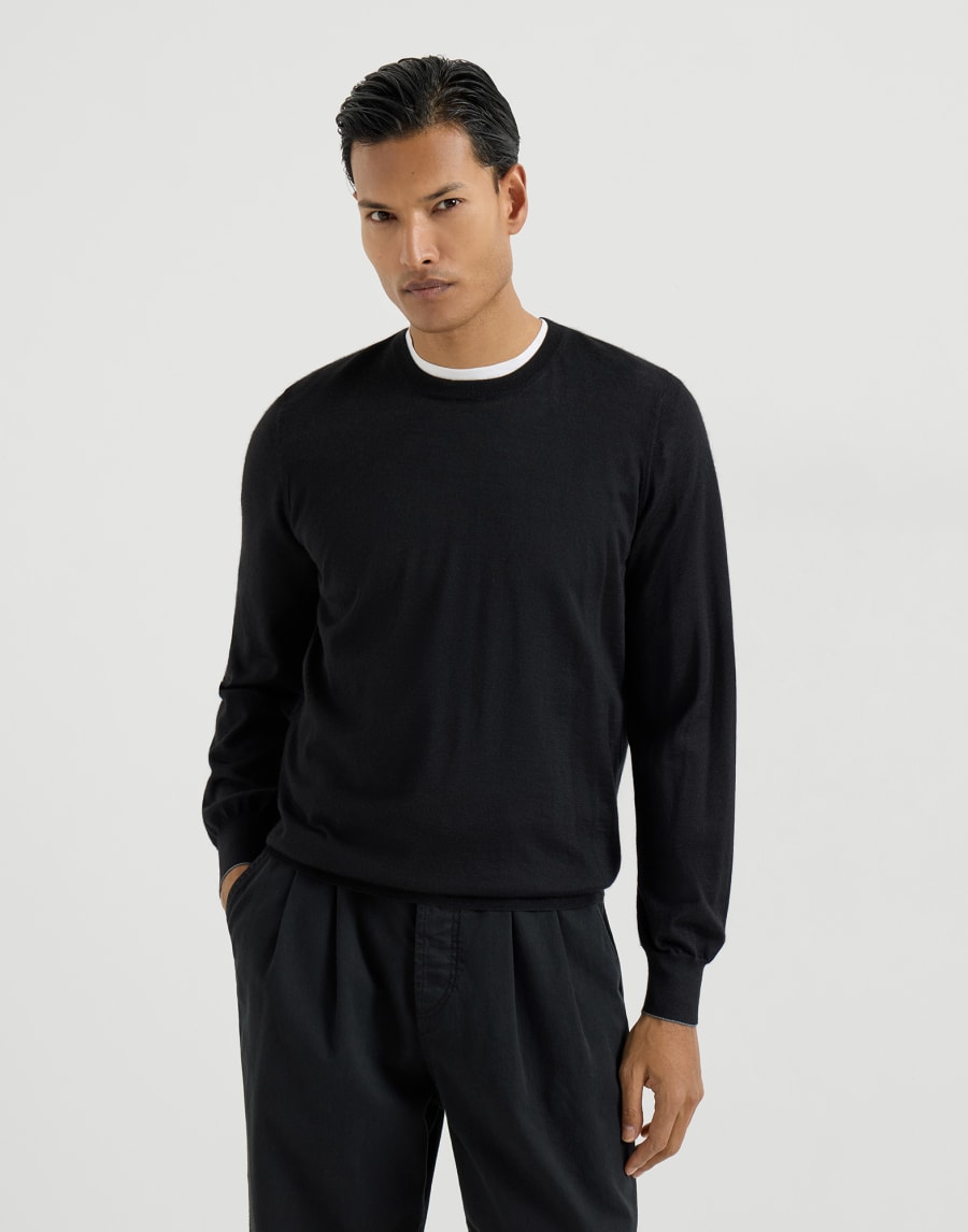 Cashmere and silk lightweight sweater Black Man - Brunello Cucinelli