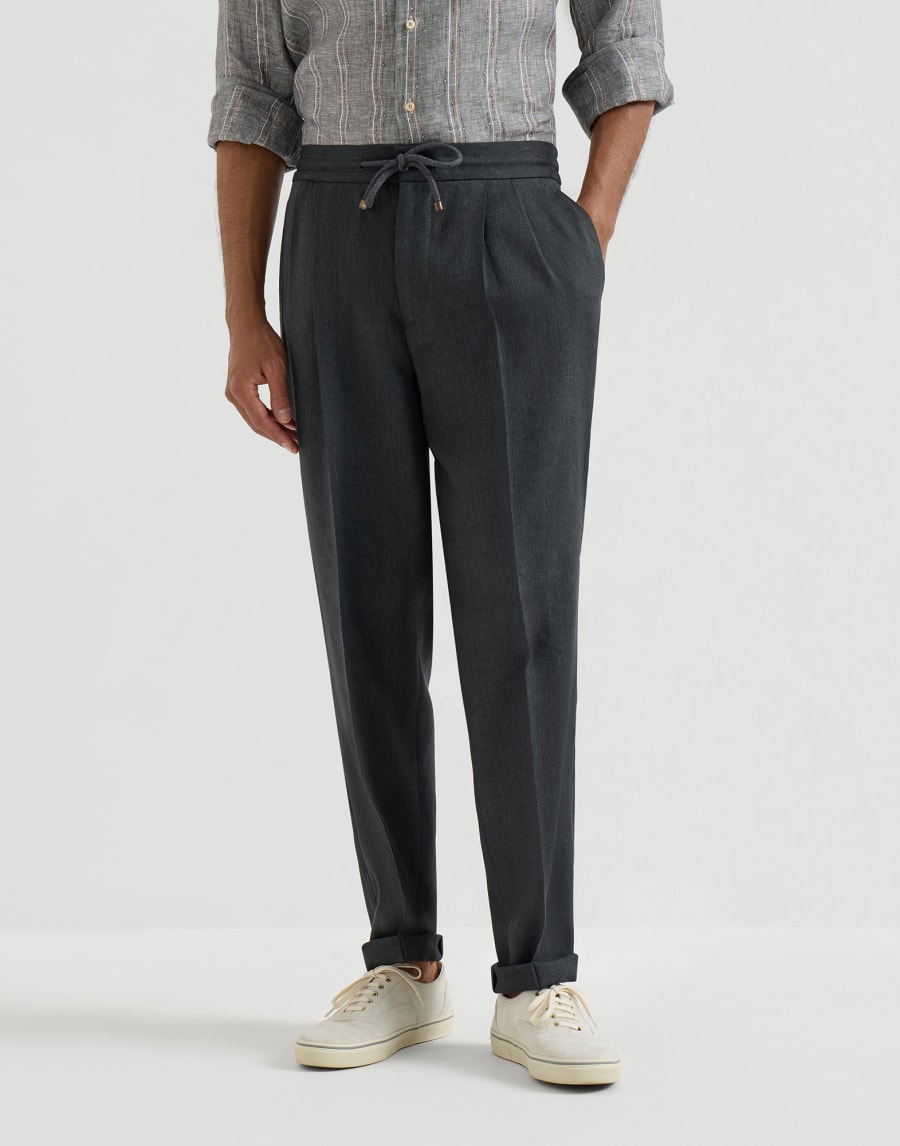 Pantalon à coulisse et double pince Anthracite Homme - Brunello Cucinelli