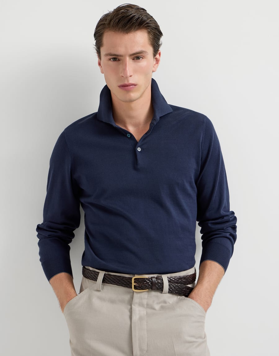 Polo-style sweater Navy Blue Man - Brunello Cucinelli