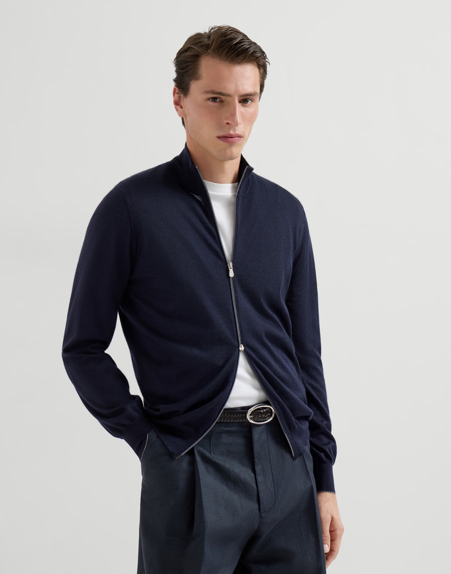 Cashmere and silk cardigan Navy Blue Man - Brunello Cucinelli