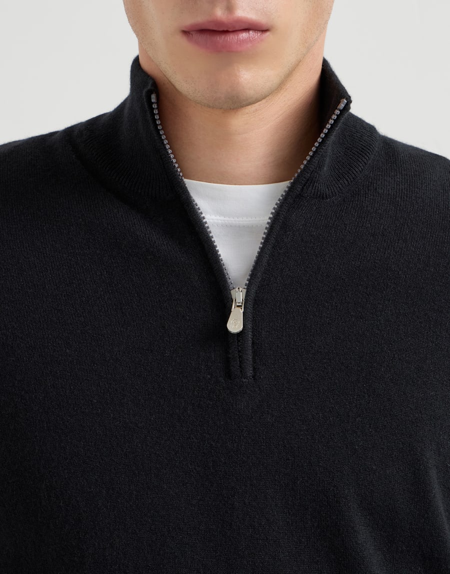 Cashmere sweater with half zip Black Man - Brunello Cucinelli