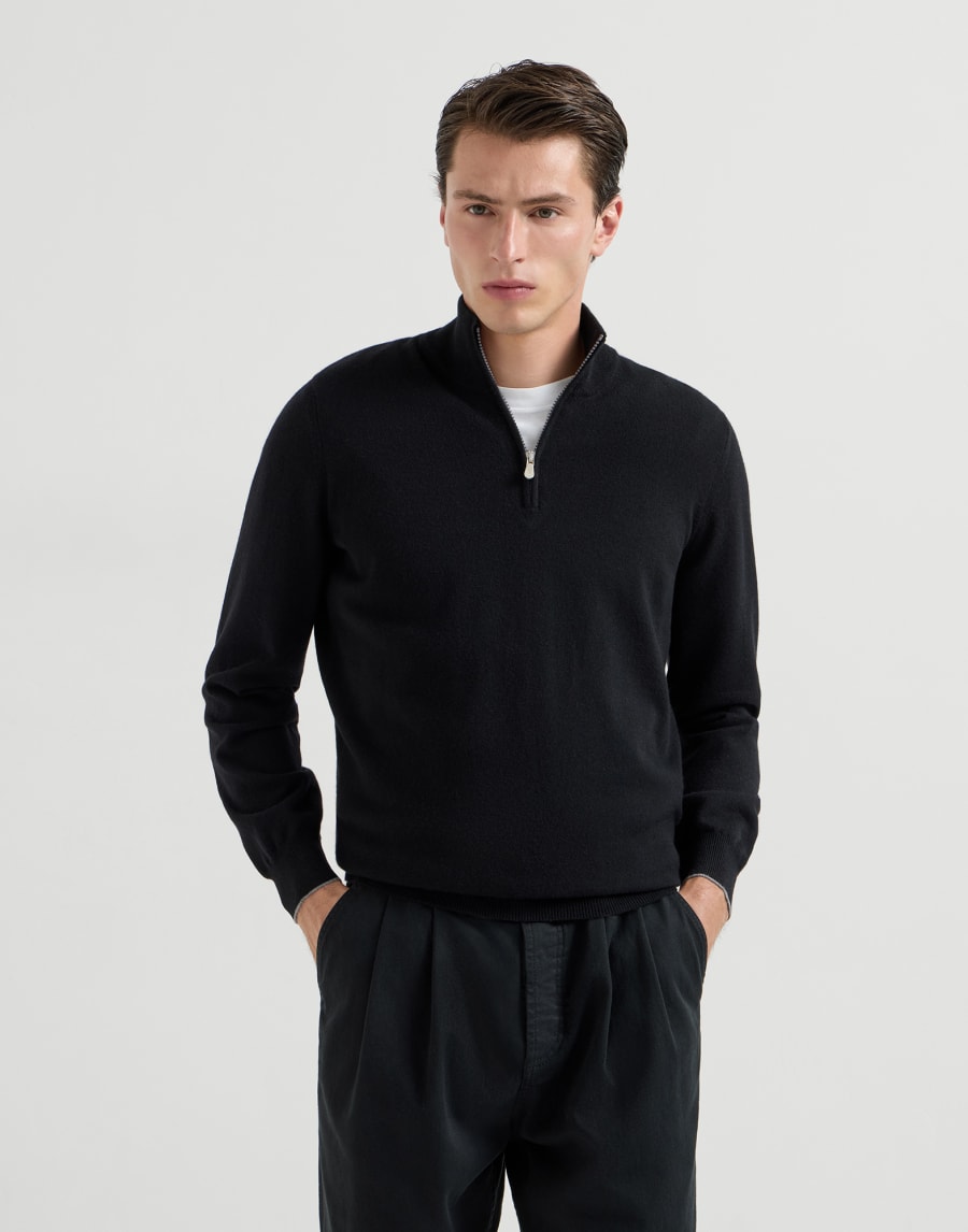 Cashmere sweater with half zip Black Man - Brunello Cucinelli