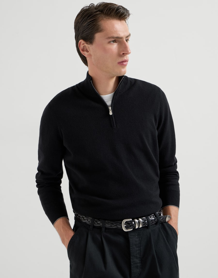 Cashmere sweater with half zip Black Man - Brunello Cucinelli