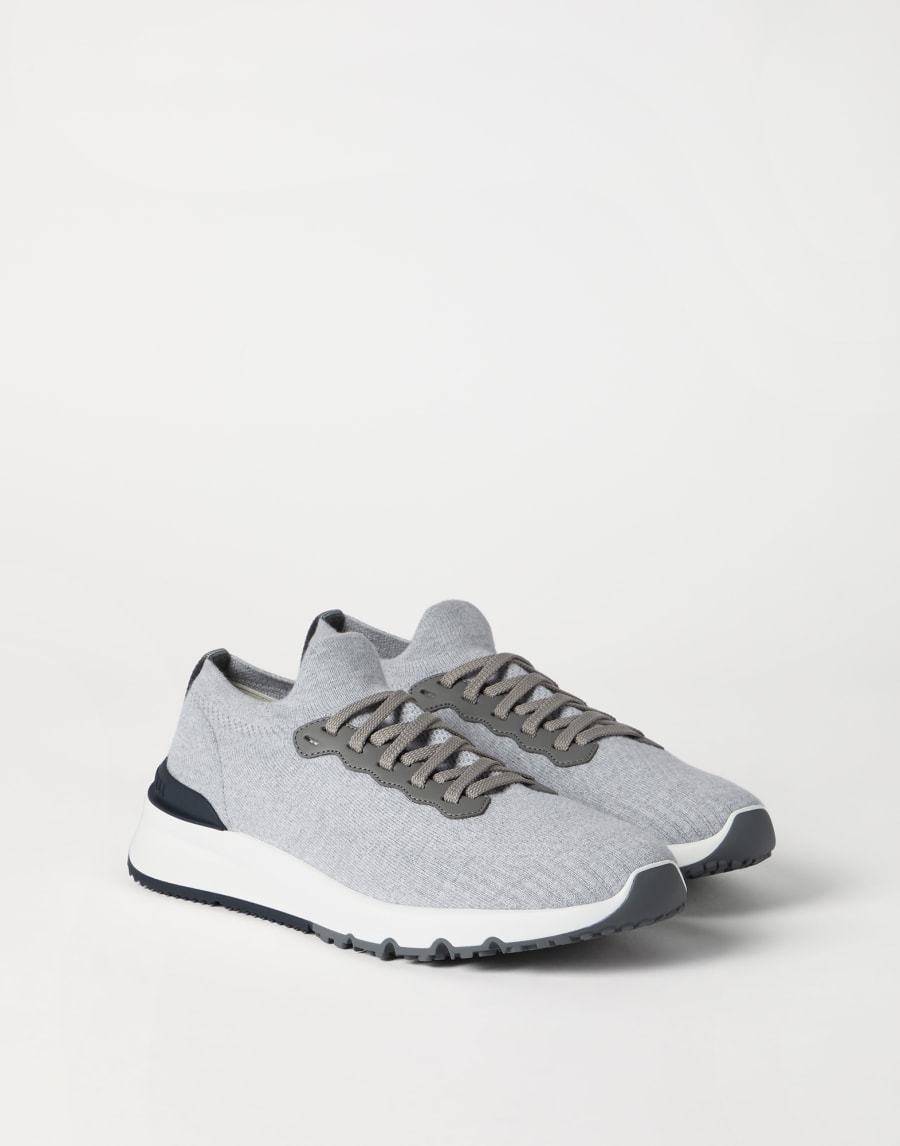 Cotton and calfskin runners Silver Man - Brunello Cucinelli