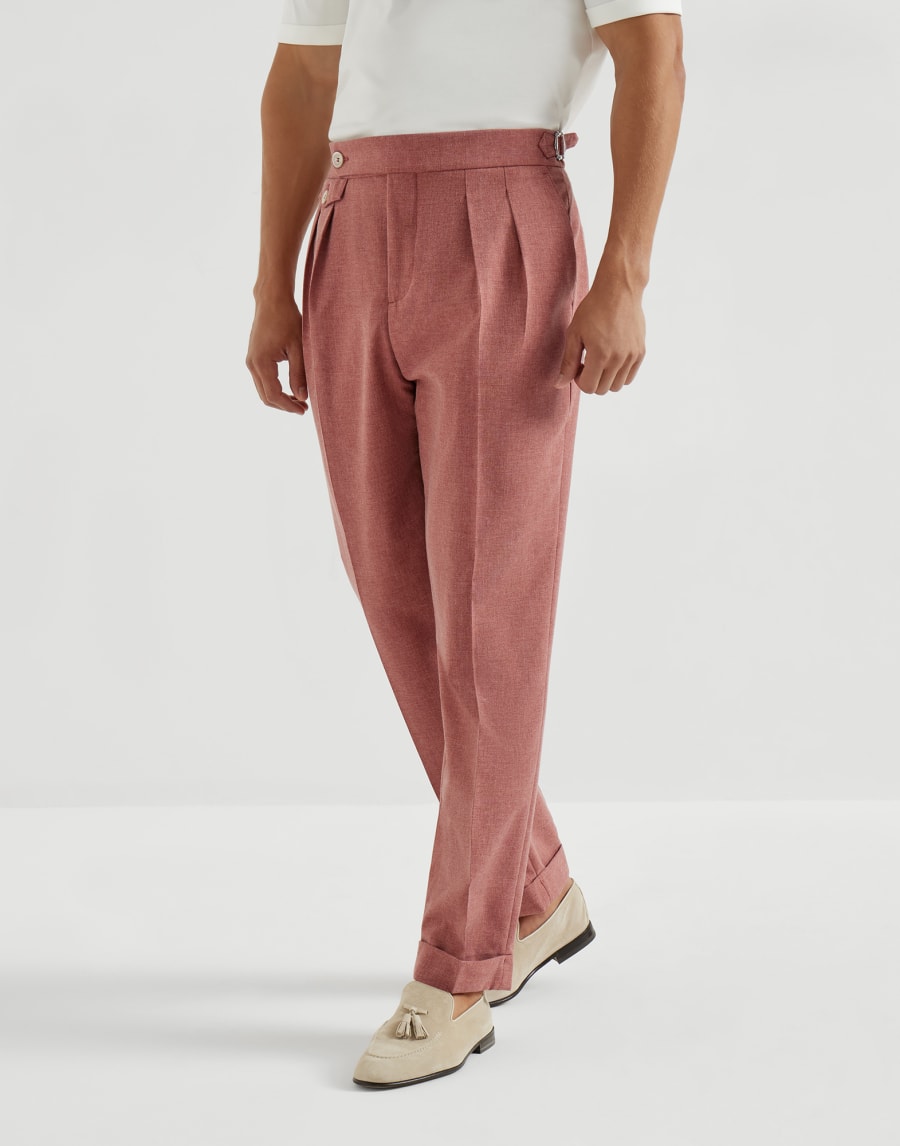 Trousers with double pleats and tabs Salmon Man - Brunello Cucinelli