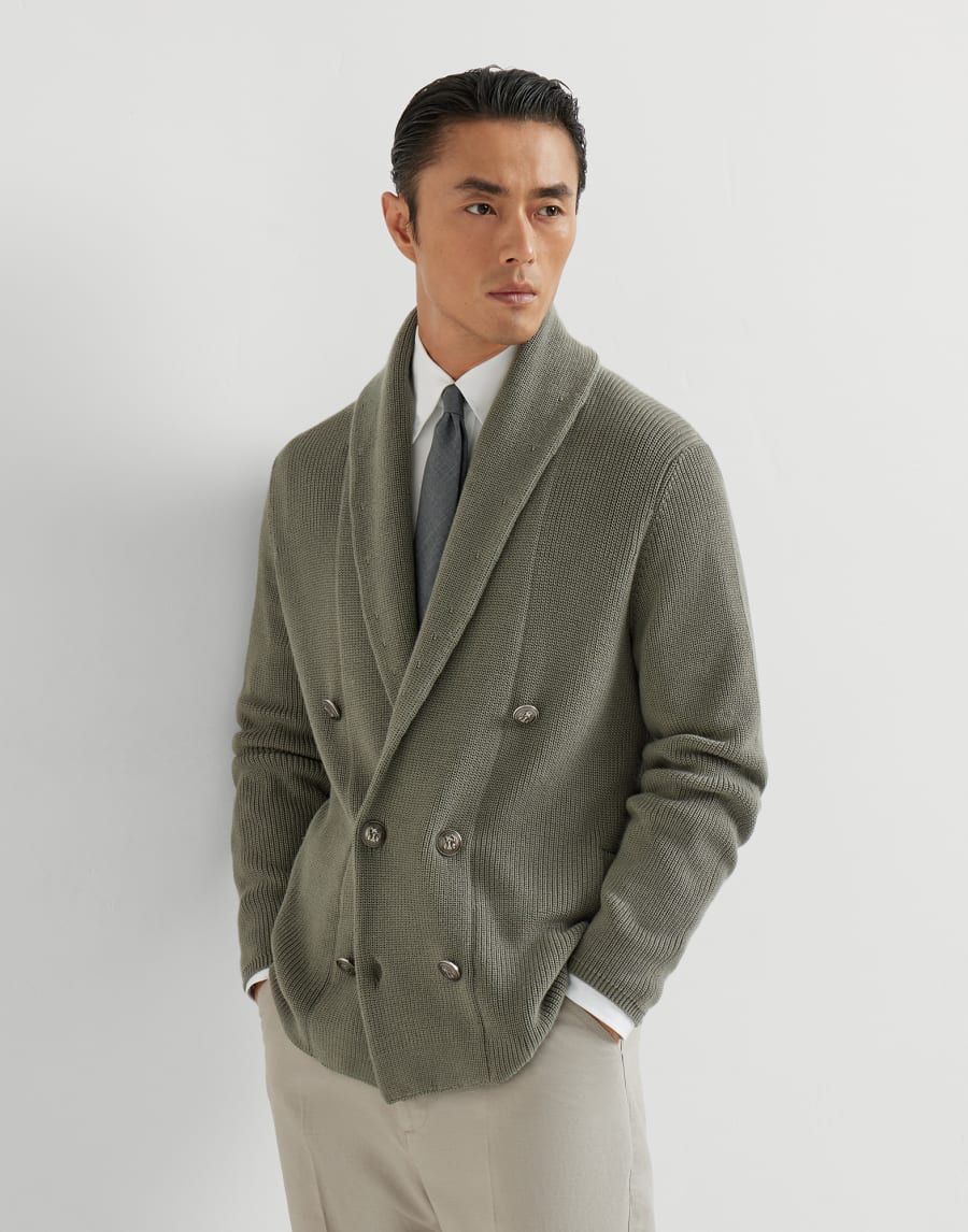 Cardigan with metal buttons Khaki Man - Brunello Cucinelli