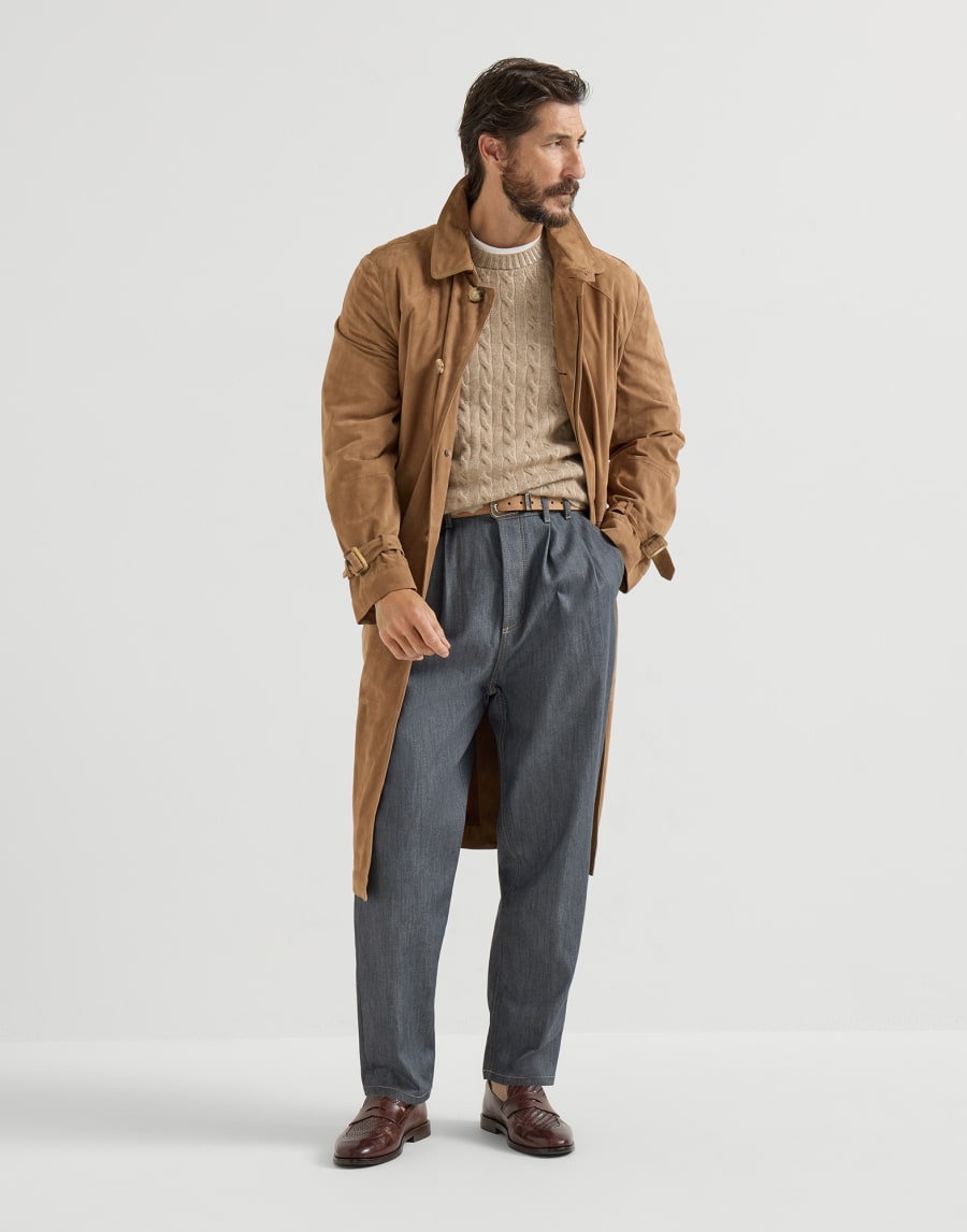 Cashmere vanisé cable knit sweater Brown Man - Brunello Cucinelli