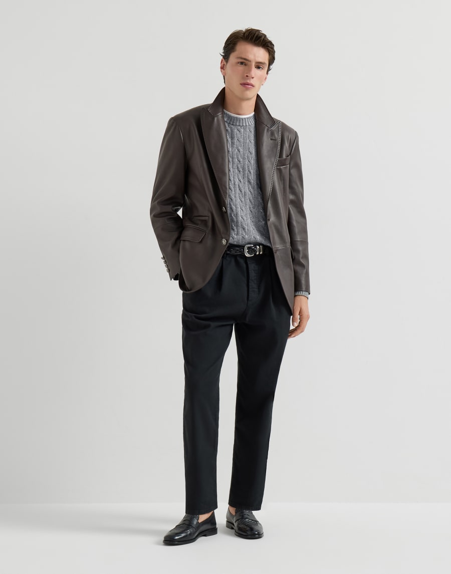 Cashmere vanisé cable knit sweater Dark Grey Man - Brunello Cucinelli