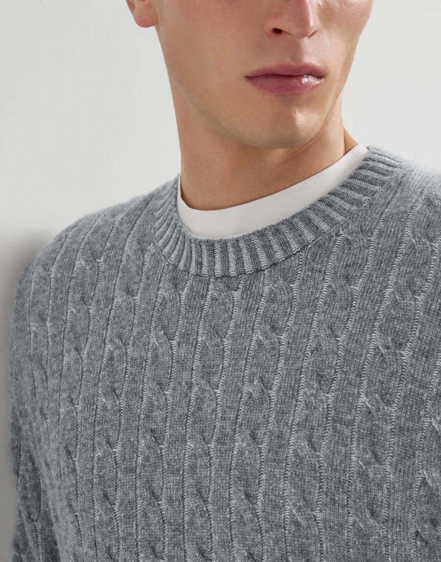 Cashmere vanisé cable knit sweater Dark Grey Man - Brunello Cucinelli