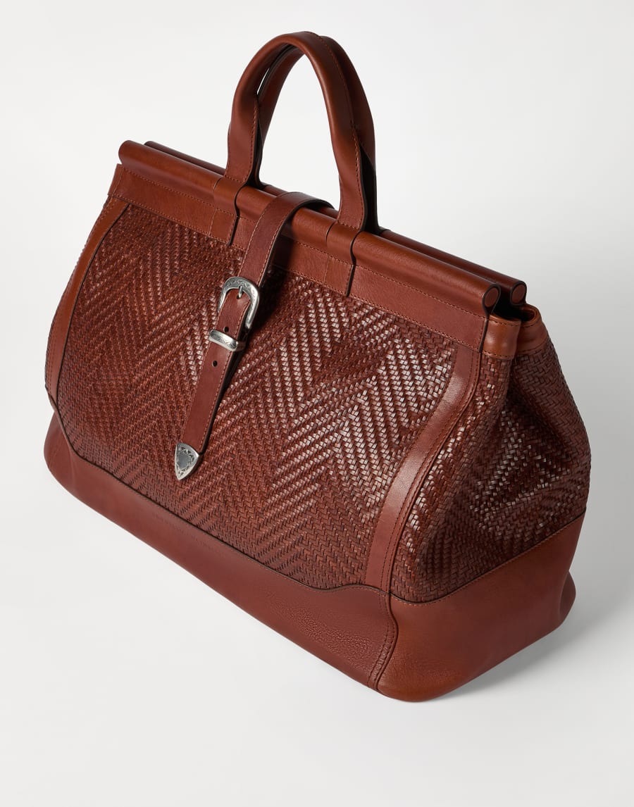 Braided leather and cowhide bag Cognac Man - Brunello Cucinelli