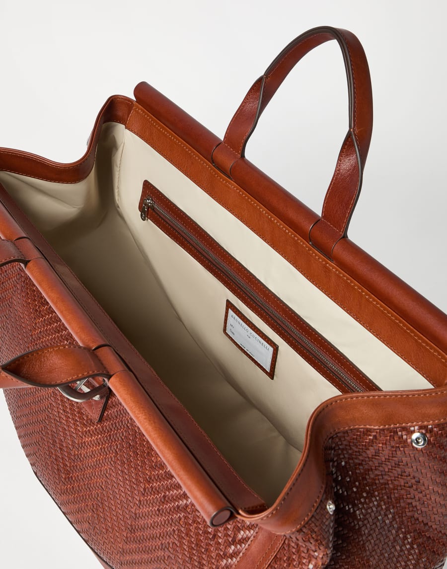 Braided leather and cowhide bag Cognac Man - Brunello Cucinelli