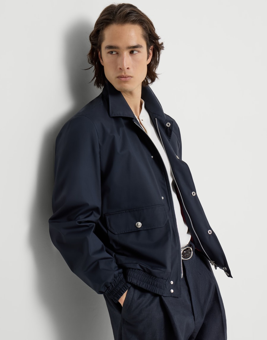 Bonded fabric outerwear jacket Navy Blue Man - Brunello Cucinelli