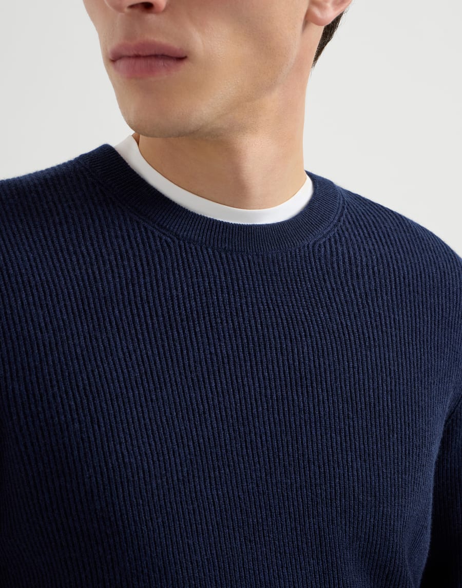 Cashmere English rib sweater Navy Blue Man - Brunello Cucinelli