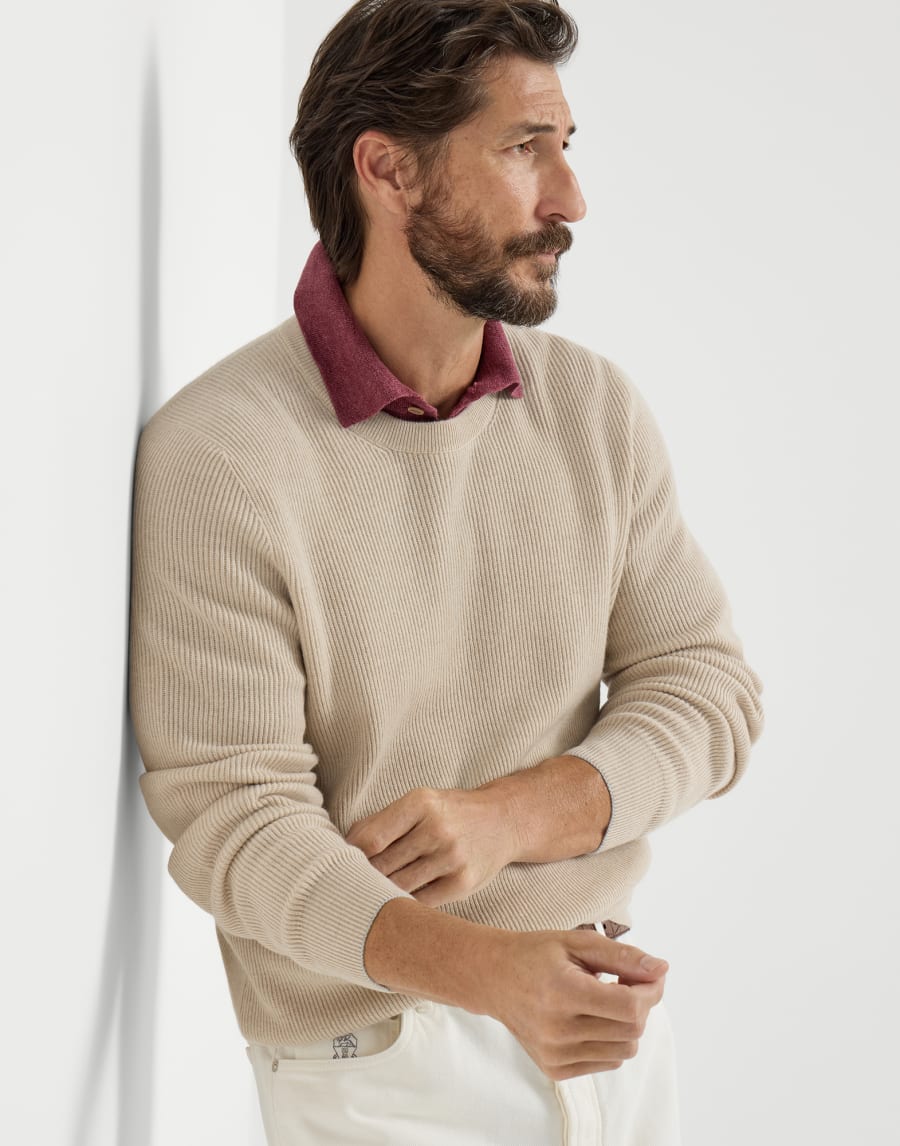 Cashmere English rib sweater Sand Man - Brunello Cucinelli