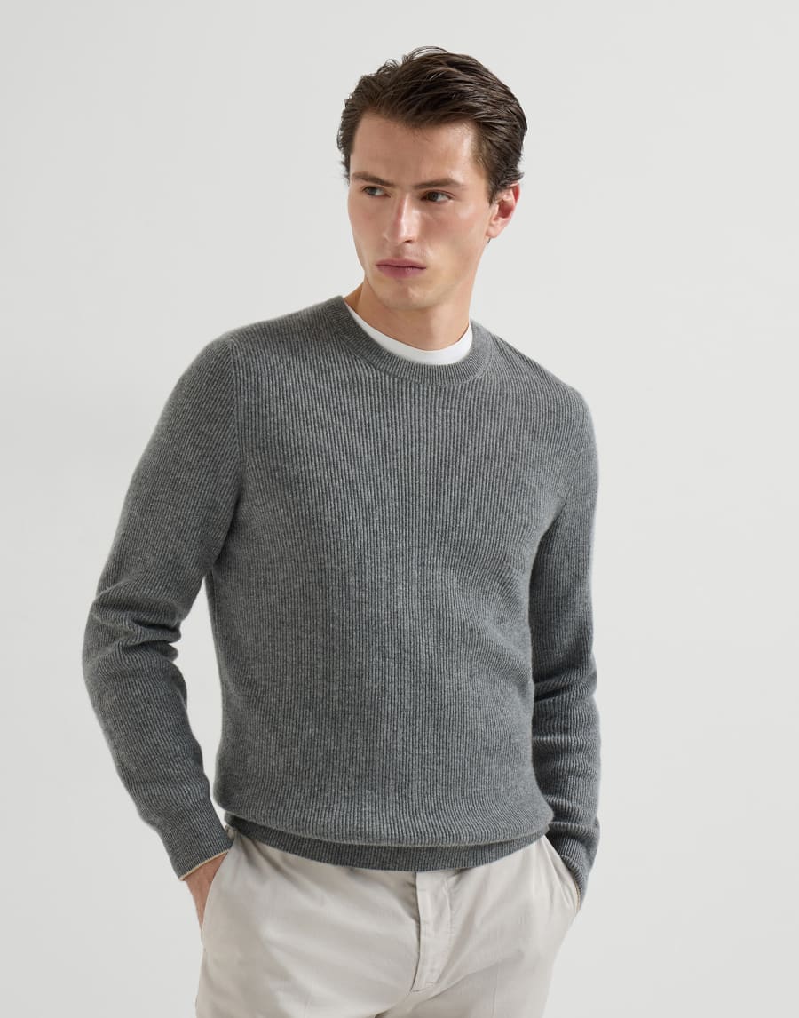 Cashmere English rib sweater Dark Grey Man - Brunello Cucinelli