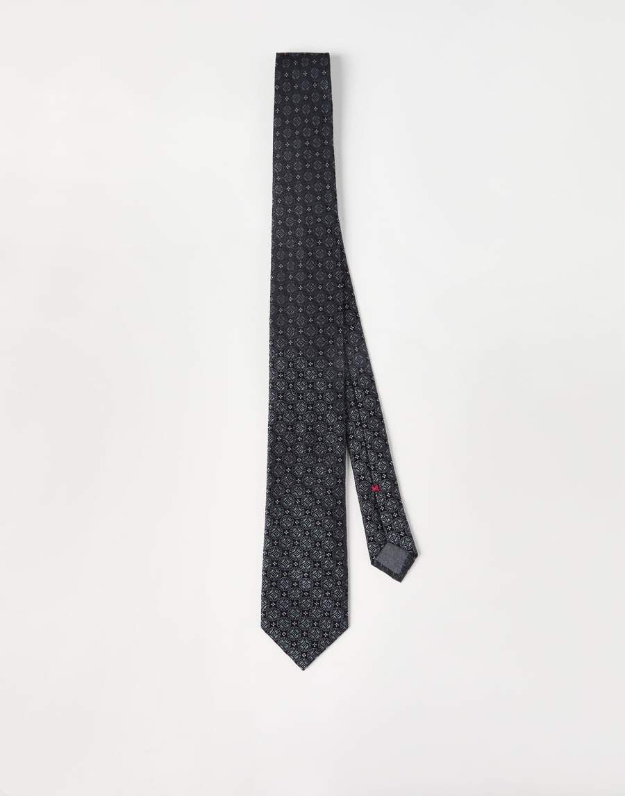 Silk tie with pattern Anthracite Man - Brunello Cucinelli