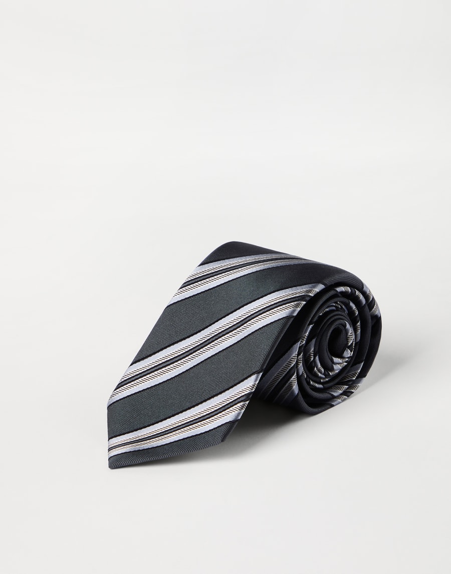 Silk textured stripe tie Anthracite Man - Brunello Cucinelli