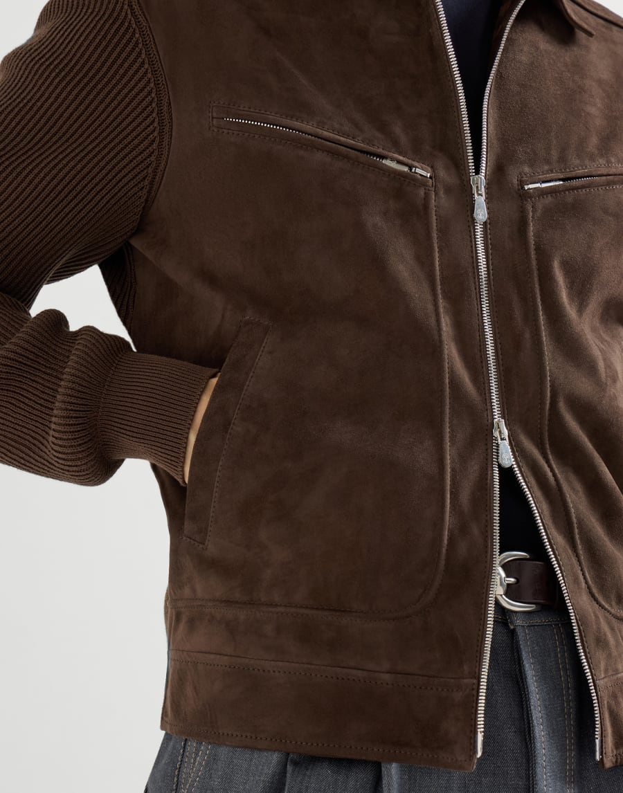 Куртка из замши и трикотажа Эспрессо Мужчина - Brunello Cucinelli