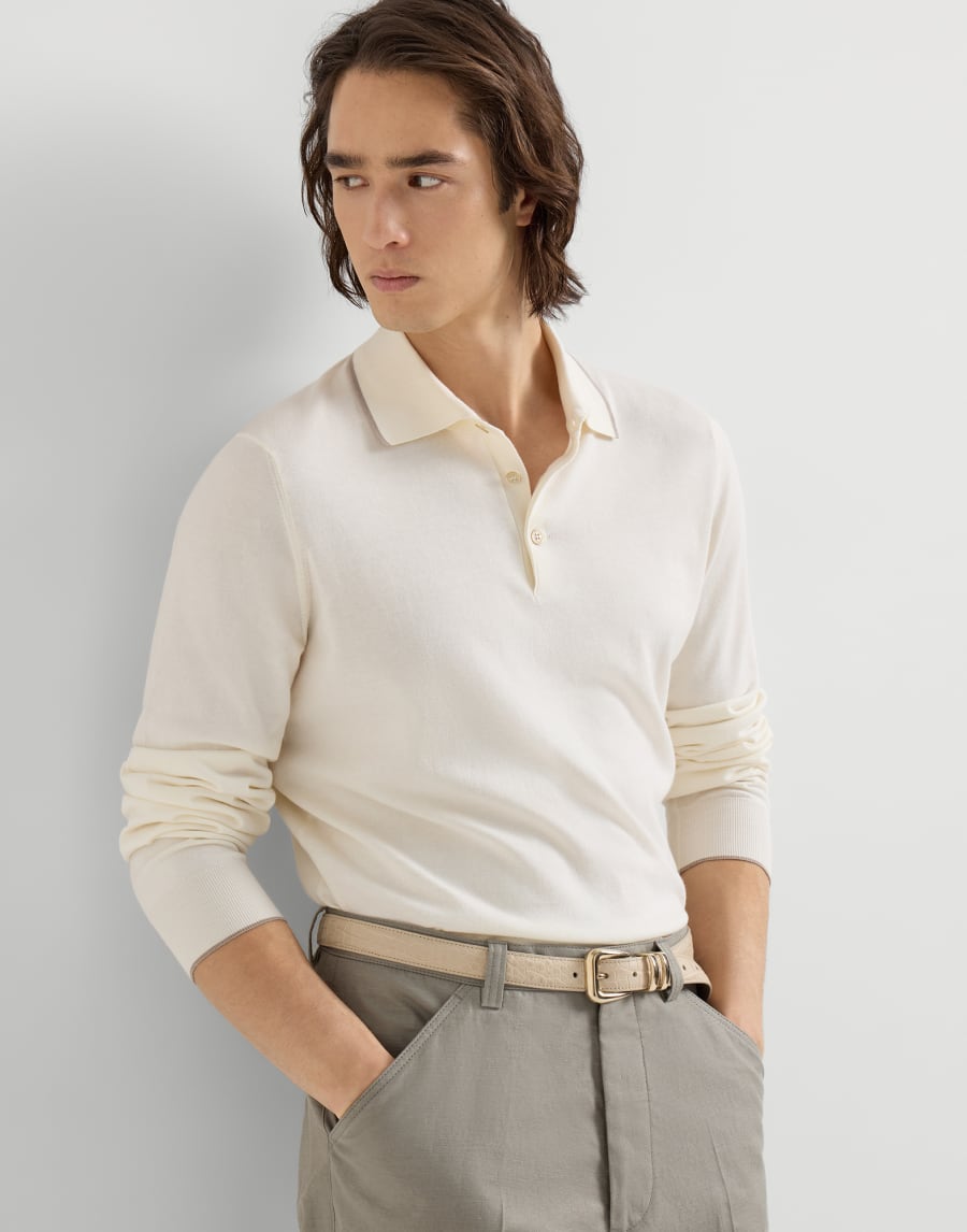 Cotton and cashmere knit polo Panama Man - Brunello Cucinelli
