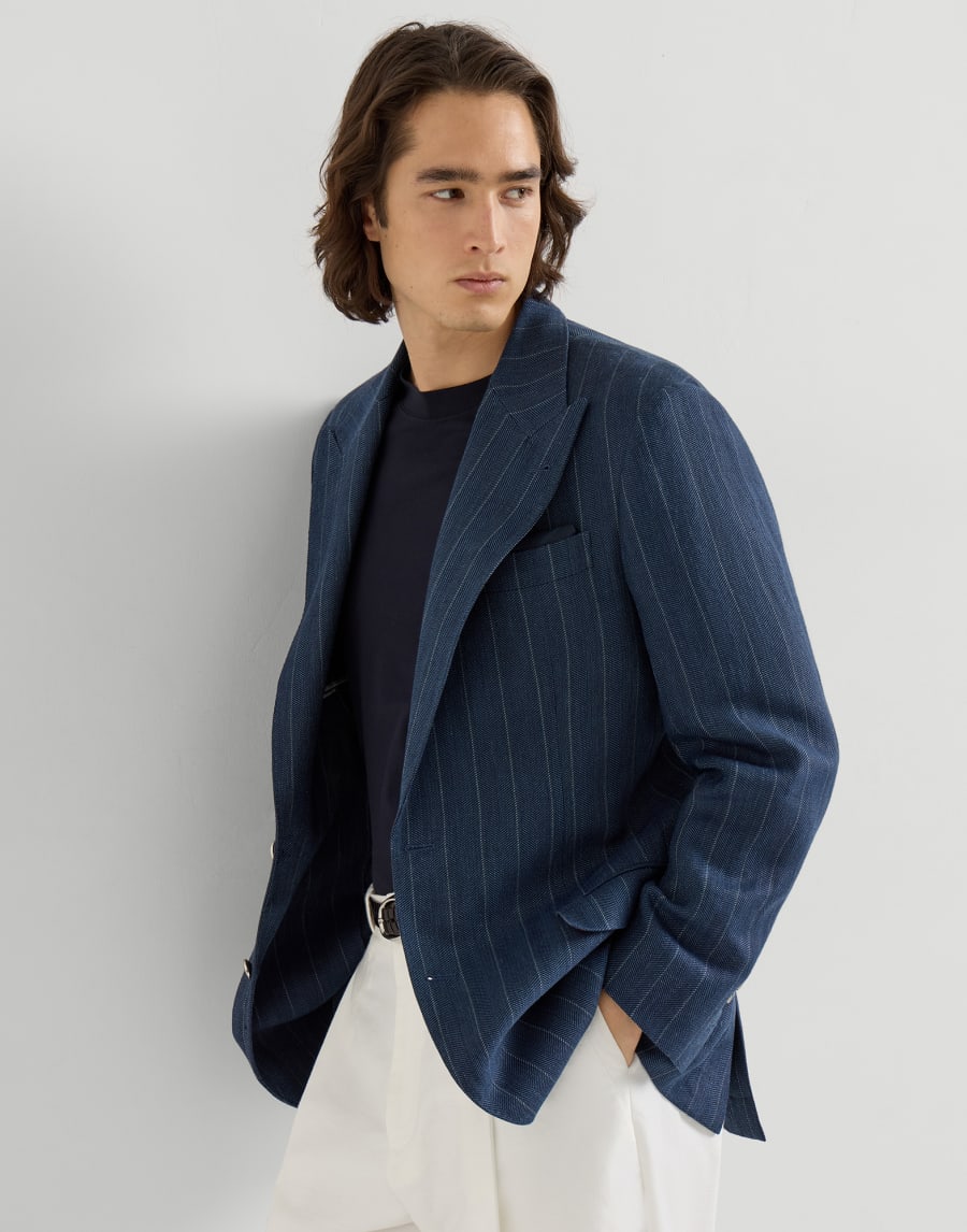 Blazer en tela de espiga con rayas Azul Hombre - Brunello Cucinelli