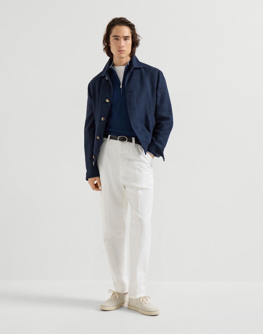 Cotton and cashmere lightweight sweater Avio Blue Man - Brunello Cucinelli