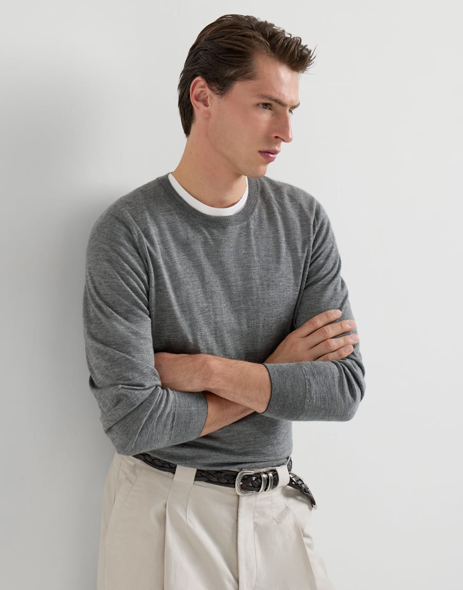 Cashmere and silk lightweight sweater Dark Grey Man - Brunello Cucinelli