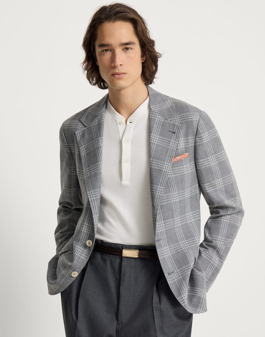 Tartan deconstructed blazer Light Grey Man - Brunello Cucinelli