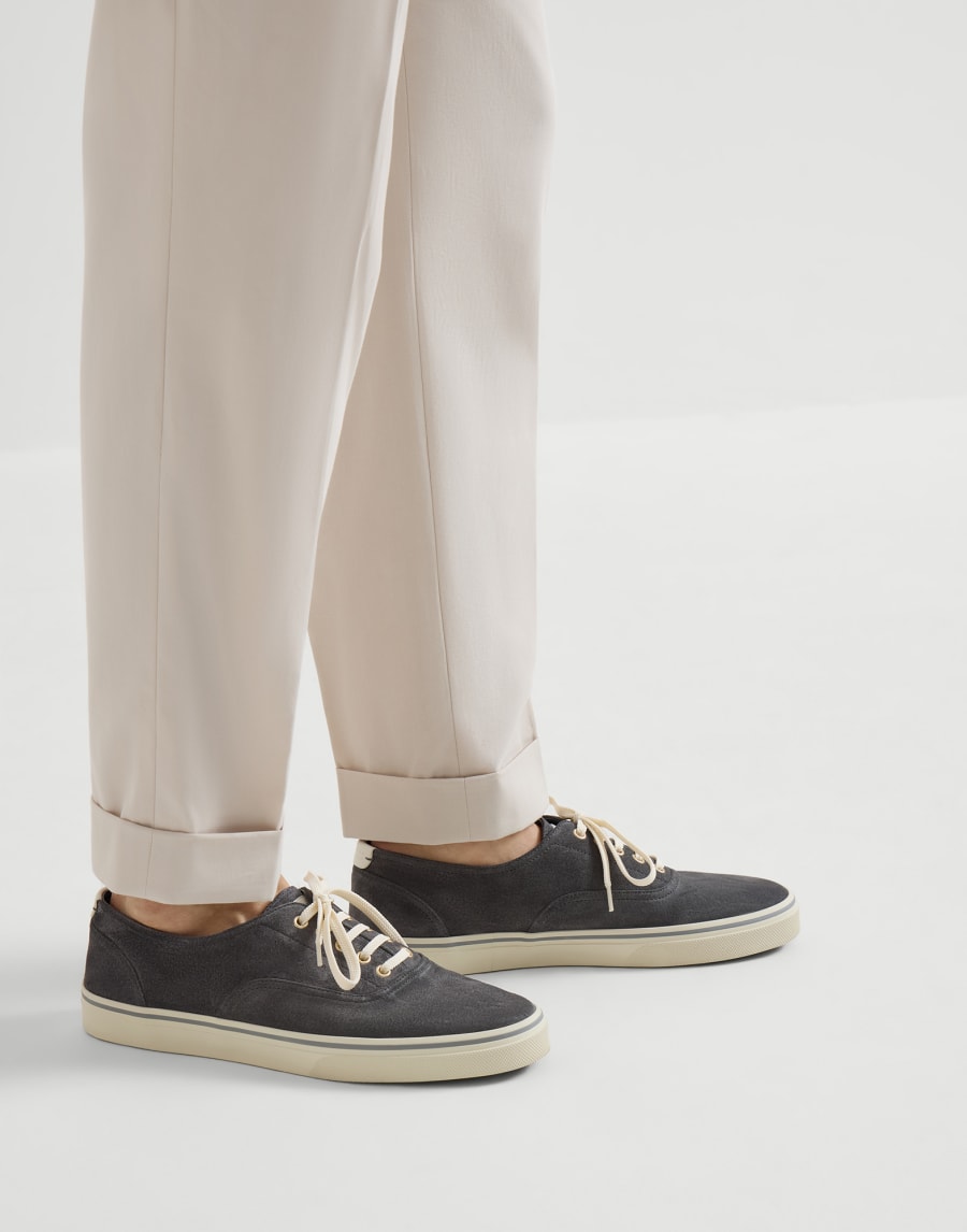 Reversed calfskin sneakers Lignite Grey Man - Brunello Cucinelli