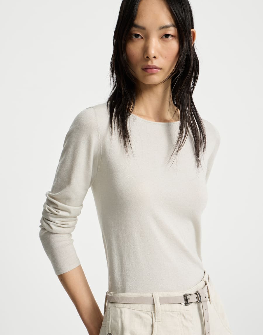 Cashmere and silk Sparkling sweater Milk Woman - Brunello Cucinelli