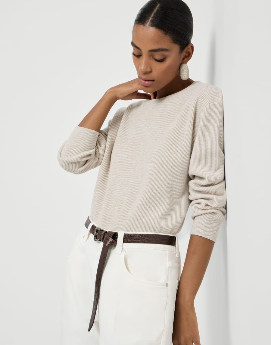 Cashmere sweater with monili Oyster Woman - Brunello Cucinelli
