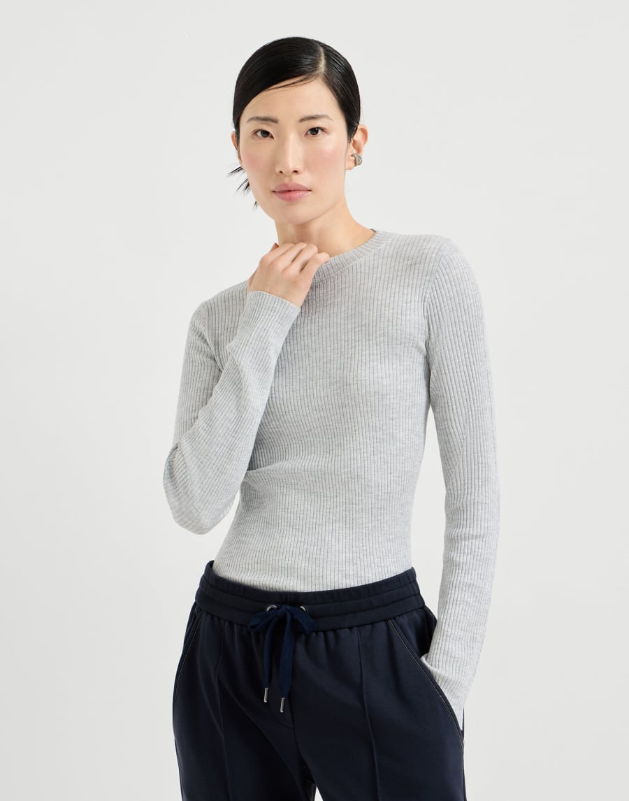 Maglia in cashmere e seta Sparkling Grigio Chiaro Donna - Brunello Cucinelli