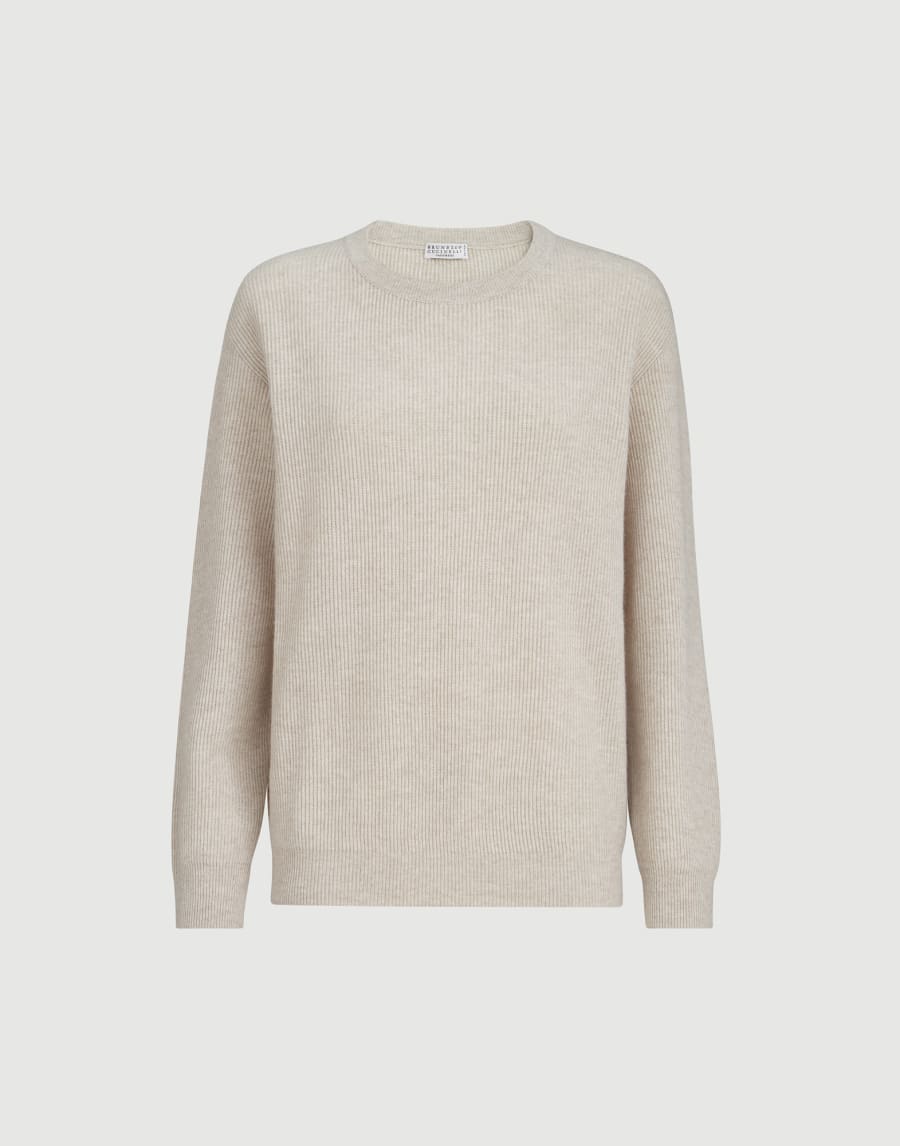 Cashmere sweater with monili Oyster Woman - Brunello Cucinelli