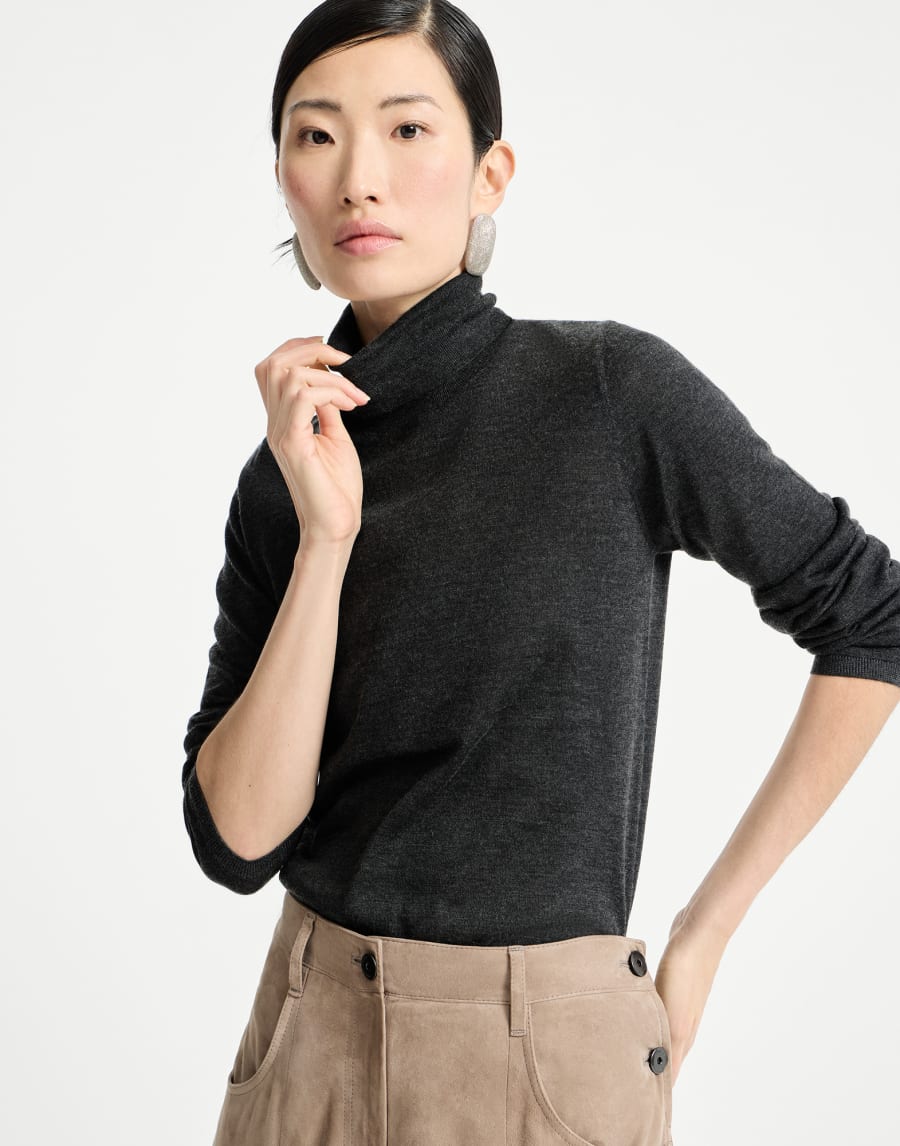 Cashmere and silk sweater Anthracite Woman - Brunello Cucinelli