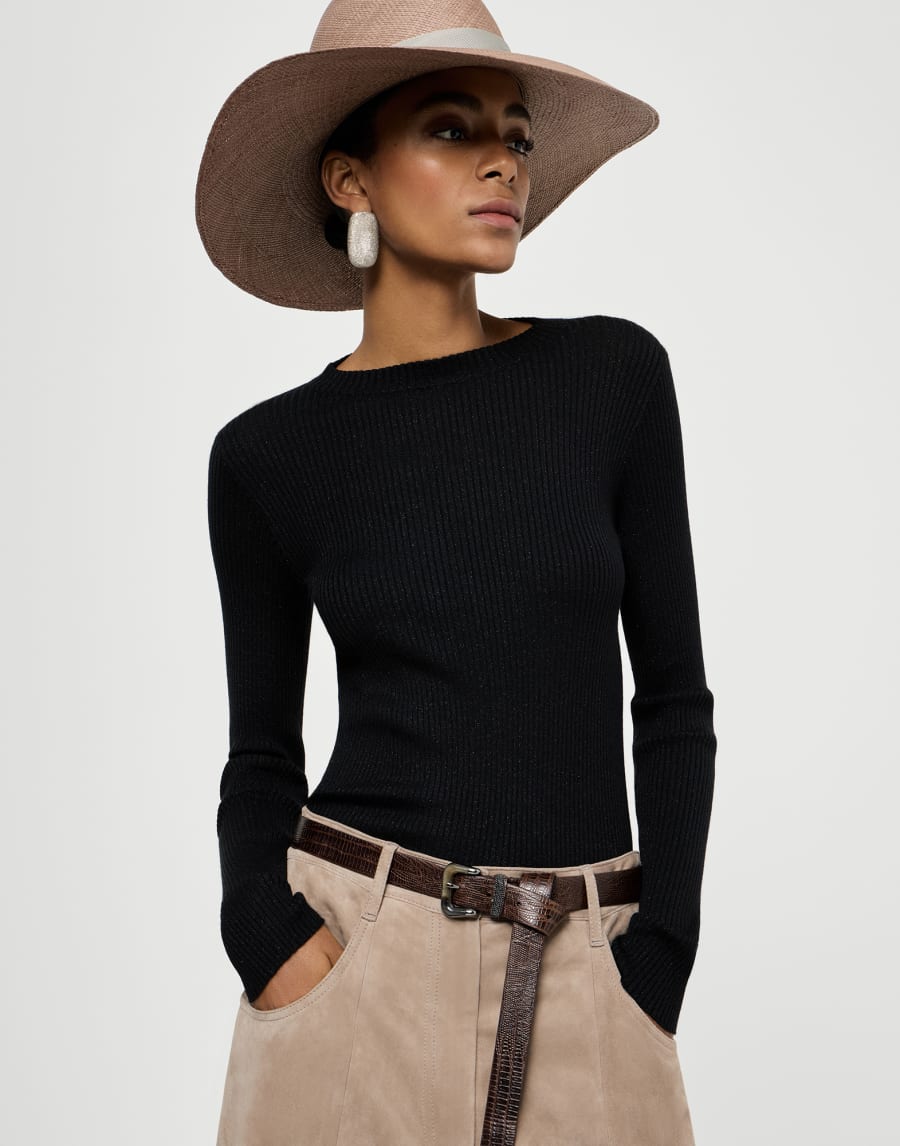 Maglia in cashmere e seta Sparkling Nero Donna - Brunello Cucinelli
