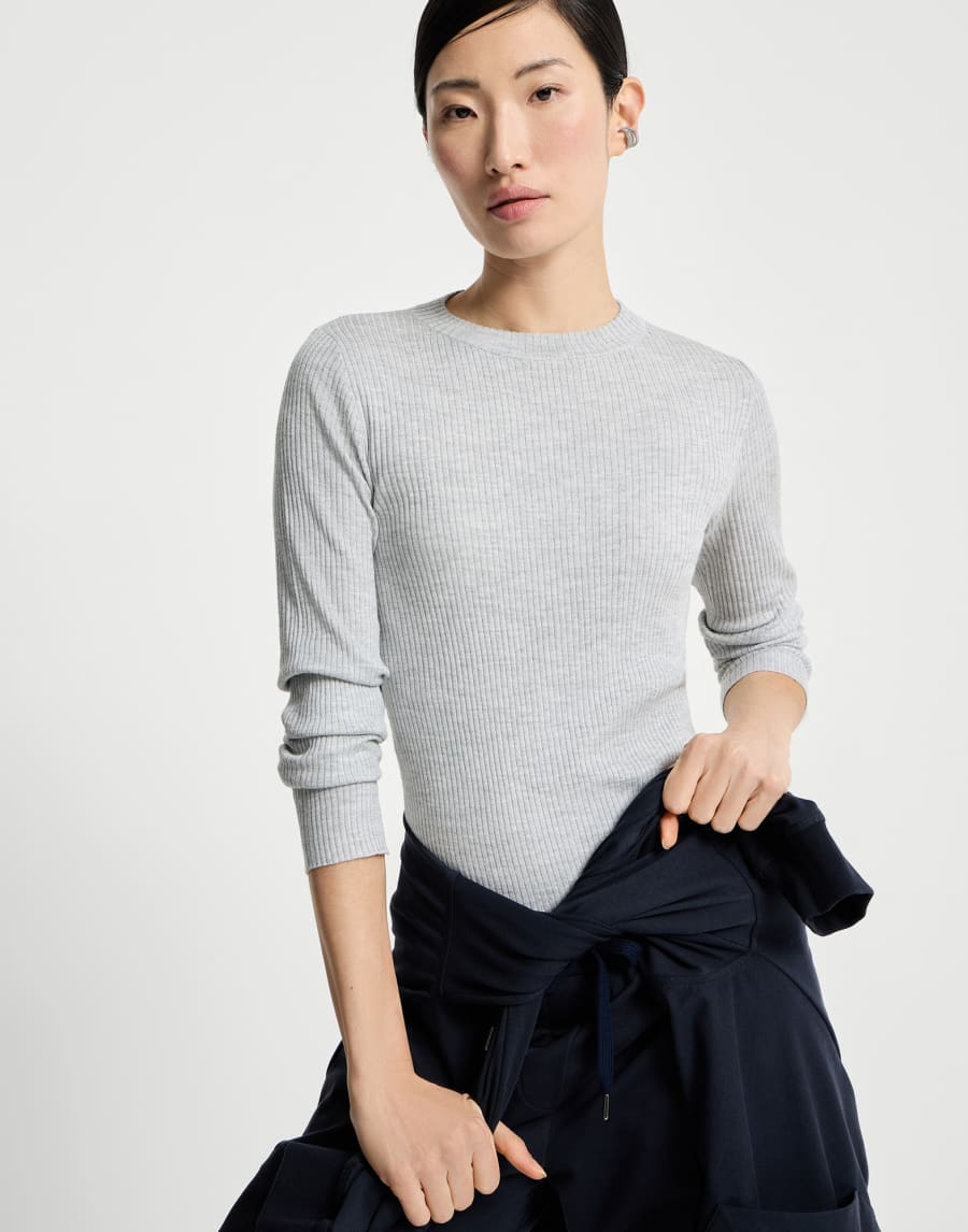 Maglia in cashmere e seta Sparkling Grigio Chiaro Donna - Brunello Cucinelli