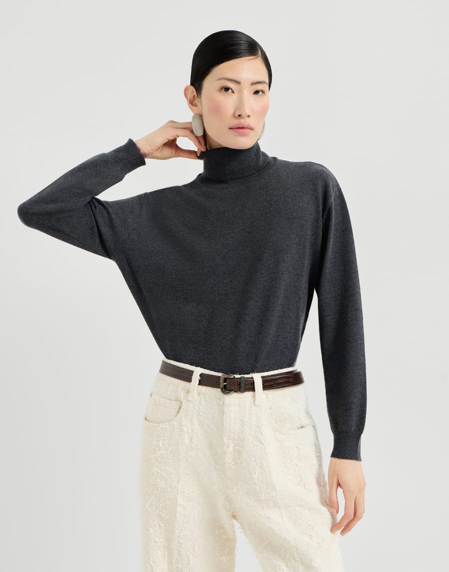 Cashmere sweater with monili Anthracite Woman - Brunello Cucinelli