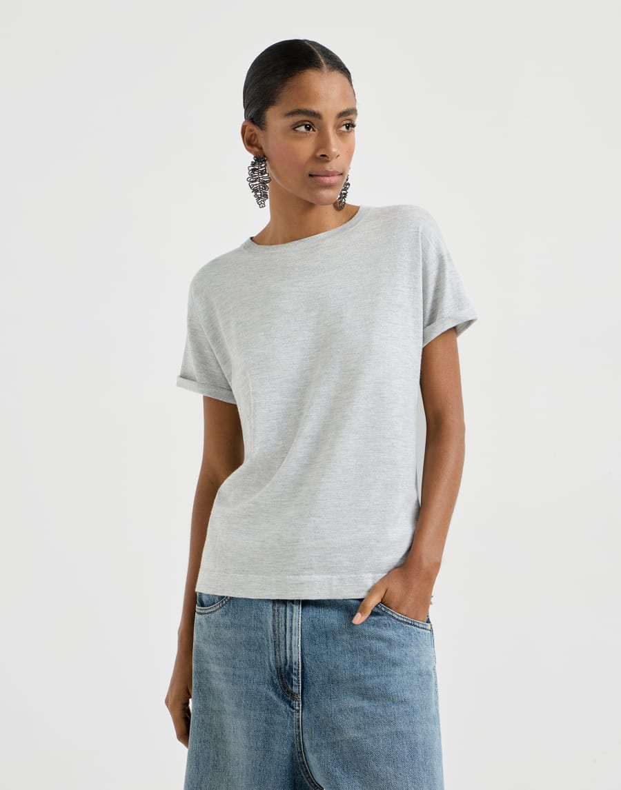 Maglia leggera in cashmere e seta Grigio Chiaro Donna - Brunello Cucinelli