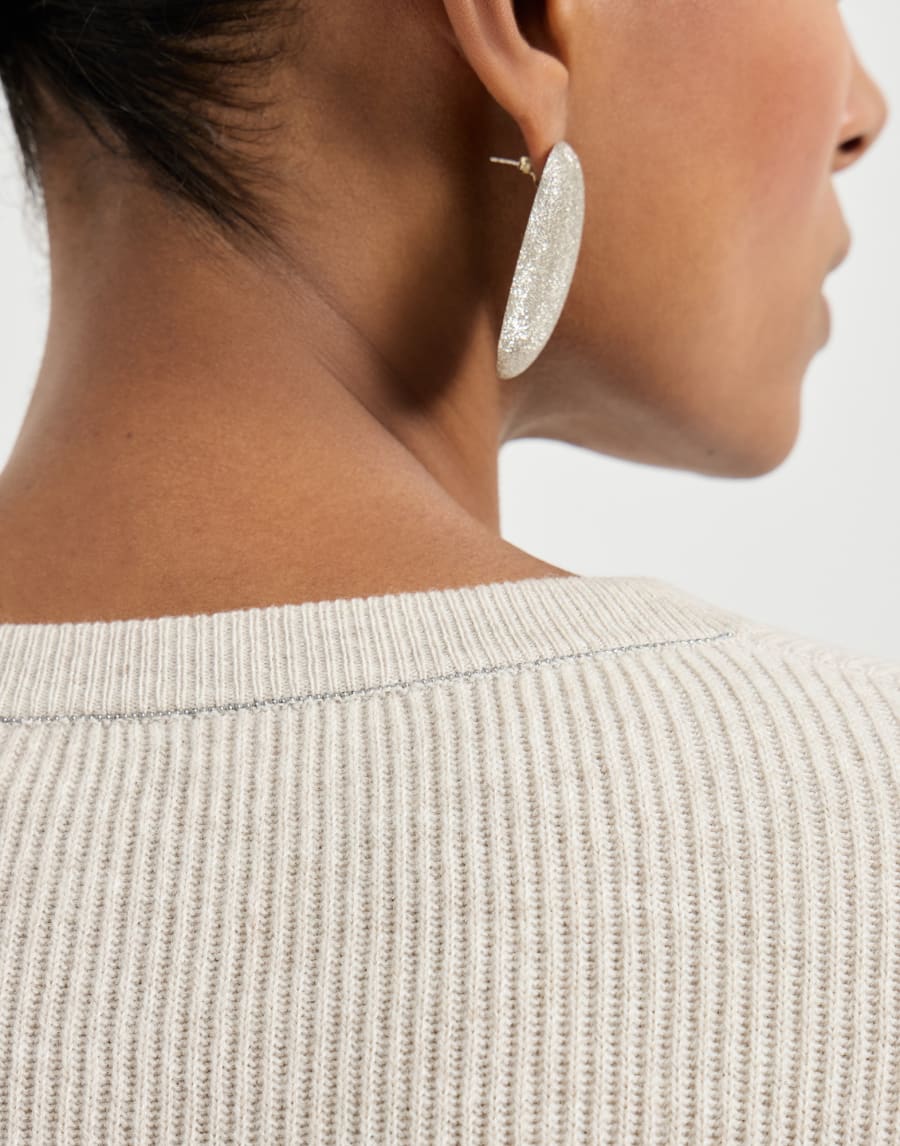 Cashmere sweater with monili Oyster Woman - Brunello Cucinelli