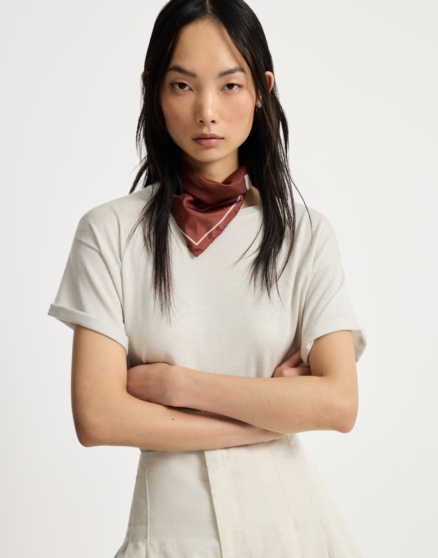 Maglia leggera in cashmere e seta Bianco Donna - Brunello Cucinelli