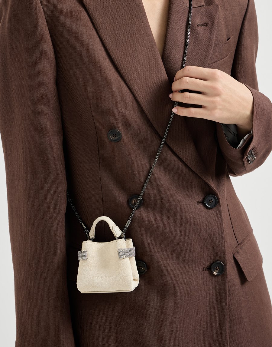 Bolso Top-Handle Essence en piel de ante Marfil Mujer - Brunello Cucinelli